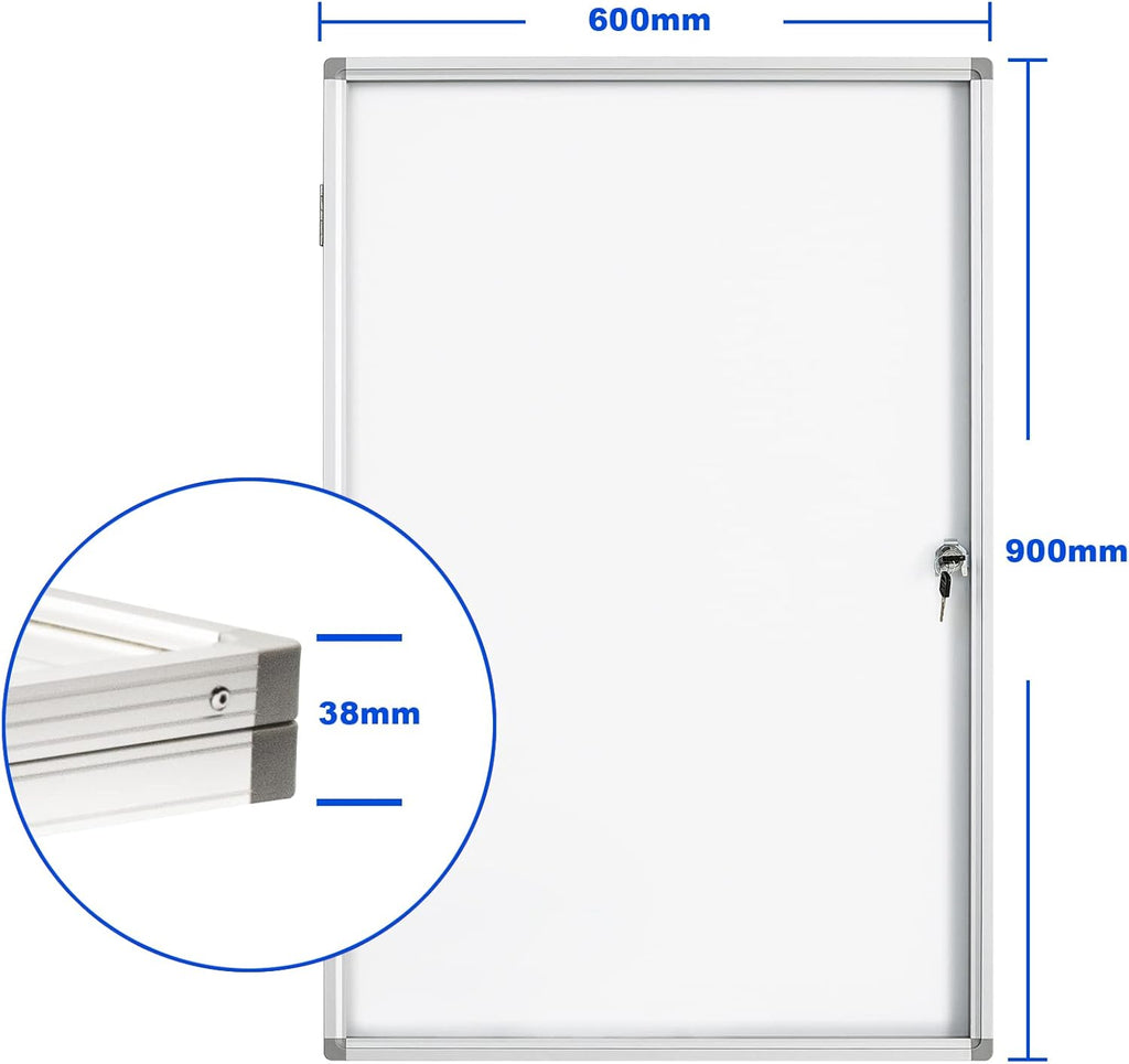 BIBOC 36x24 Inches Lockable Bulletin Boards White Board Frame Enclosed Display Case,with Magnets,for School Message Notice Whiteboard