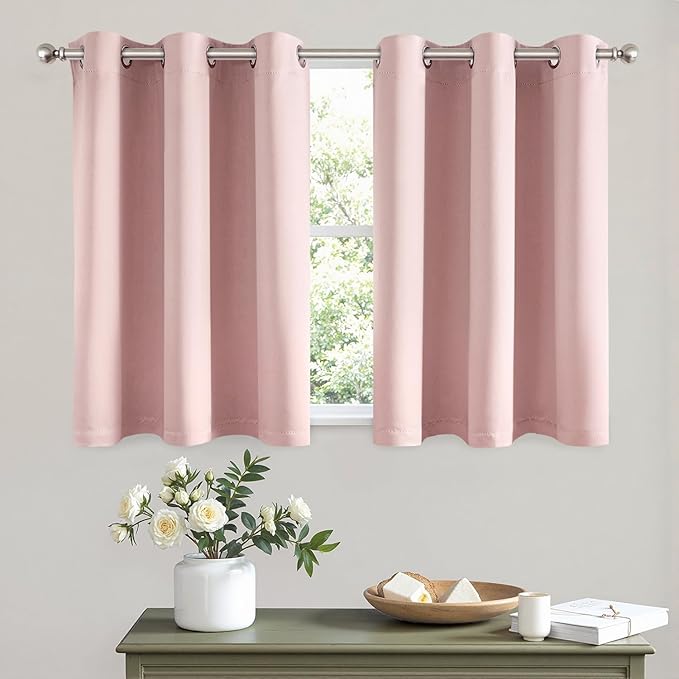MIULEE Short Curtains for Windows - Baby Pink Blackout Half Window Curtains Thermal Insulated Privacy Drapes for Kitchen Bedroom Bathroom Grommet Top Small Basement Tiers W40 x L36 Inch 2 Panels