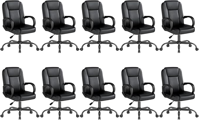 ZZH Executive Office Chair, Leather Desk Computer Chair with Armrests, Mid-Back Swivel Adjustable for Home Office, 10PC, Black