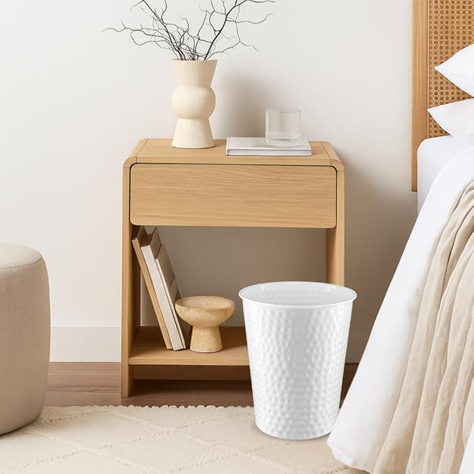 Monarch Abode White Hand Hammered Metal Wastebasket for Home Office Bedroom, Decorative Waste Basket, Modern Bathroom Garbage Can, Durable & Decorative Trash Bin, White Bathroom Trash Can