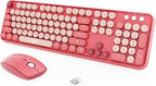 Wireless Keyboard and Mouse Combo, 2.4 GHz Wireless Full-Sized Typewriter Keyboard with Round Keycaps for Windows, Computer, Desktop, PC, Laptop (BerryPink)