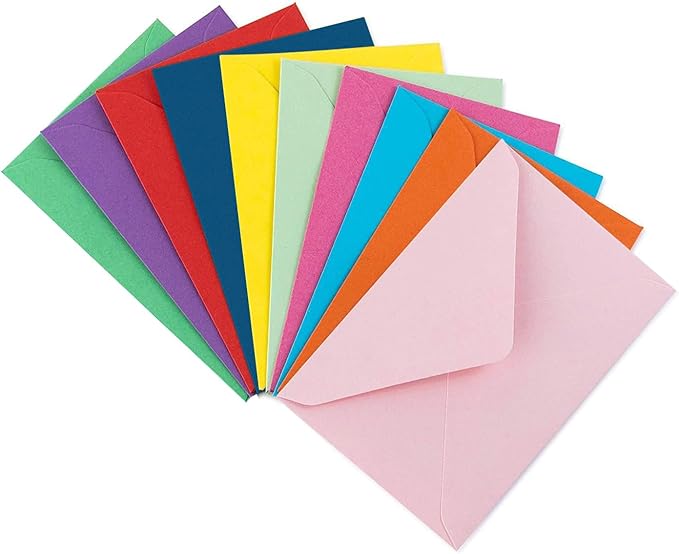 Purple Q Crafts 60 Mini Envelopes 10 Assorted Colors,Gummed closure, Gift Card, Business Card Envelopes 4"x 2.7"