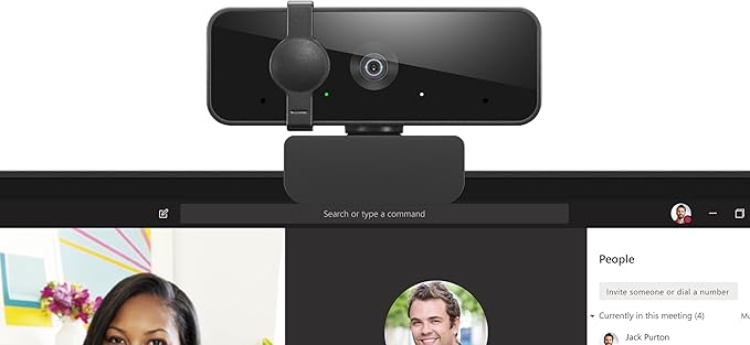 Lenovo HD 1080p Webcam (300 FHD)- Black w/ 95° Wide Angle, 360° Rotation Pan & Tilt, Dual Microphones, Privacy Shutter
