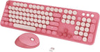 Wireless Keyboard,KOOTOP Cute Colorful 104 Keys Typewriter Retro Round Keycaps Keyboard for PC Laptop,Desktop,Windows, Home and Office Keyboards(Pink)