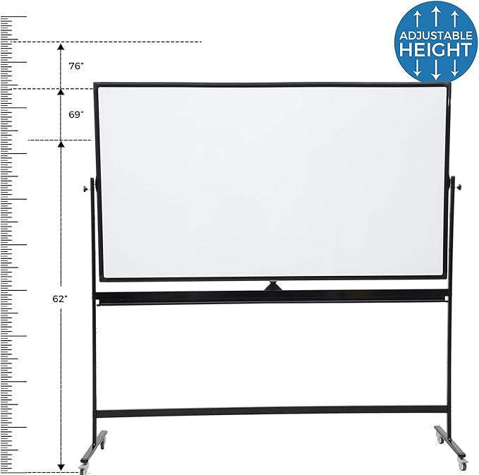 72" x 48" Double-Sided Mobile Whiteboard with Stand, Extra Large Rolling Magnetic Dry Erase Board, Reversible Black Frame Whiteboard for Office, Classroom, Heavy-Duty Presentation Easel