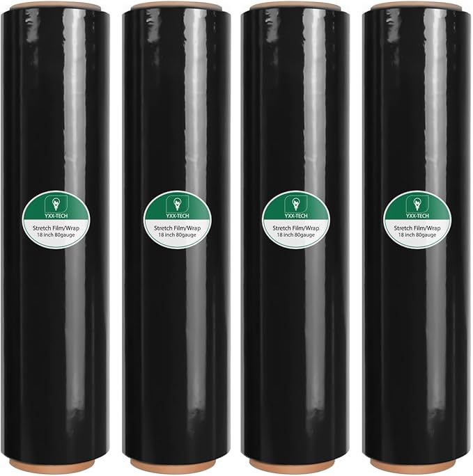 Black Stretch Film/Wrapping Paper Thickness, 18 Inch 1500 Feet Plastic wrap roll,Industrial Strength, Heavy Duty Shrink Wrap idea for Moving, Shipping, and Pallet Packing