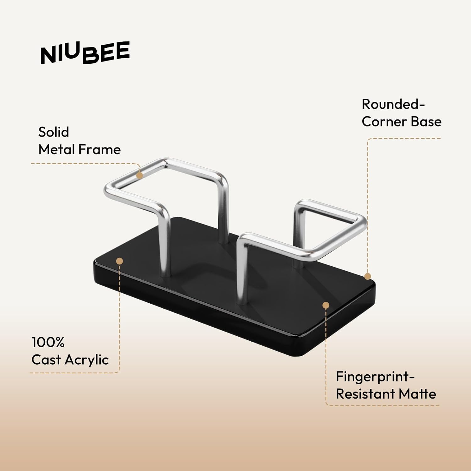 NIUBEE Acrylic Business Card Holder: Metal Business Card Display Stand for Desk - Frosted Name Card Organizer for Office, Reception, Desktop (Silver) - 2pack