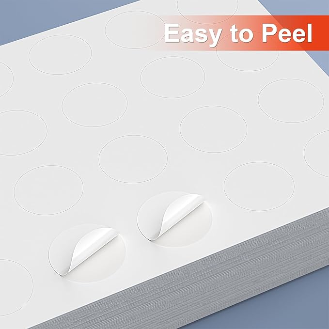 Methdic 1.5" Diameter High Visibility Printable Round Labels，Matte White，600 Customizable Blank Stickers