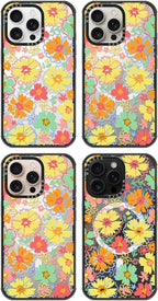 MOSNOVO Magnetic Case for iPhone 16 Pro Max, 10ft Military-Grade Protection, Compatible with Magsafe, Shockproof Phone Case for iPhone 16 Pro Max - Retro Boho Hippie Flowers - Clear Black