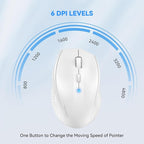 TECKNET Bluetooth Mouse, 4800 DPI Wireless Mouse, 2-Year Battery 6 Adjustable DPI, 6 Buttons Compatible with Laptop/Windows/Computer - White