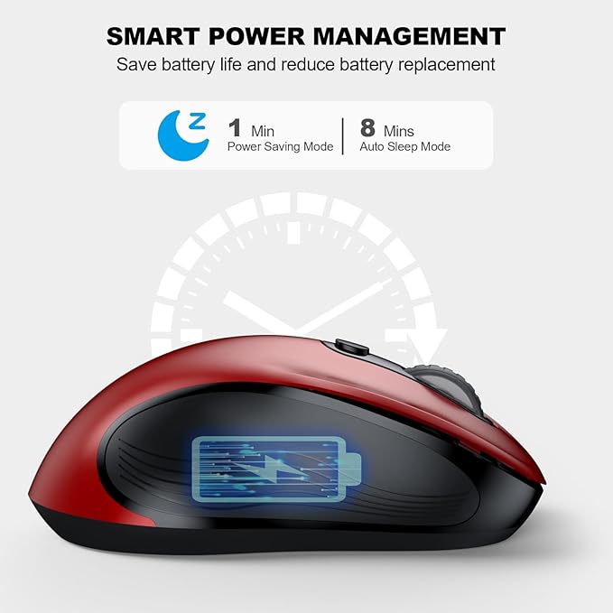 WisFox 2.4G Wireless Mouse for Laptop, Ergonomic Computer Mouse with USB Receiver and Type-C Adapter, 6 Button Cordless Mouse Wireless Mice for Windows Mac PC Notebook (Red)