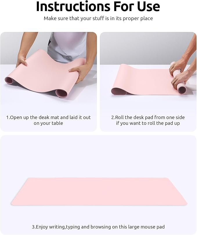 YSAGi Leather Desk Protector, Office Mat, Large Mouse Mat, Non-Slip PU Leather Blotter, Laptop Desk Pad, Waterproof Writing Pad for Office and Home (Light Pink, 31.5" x 15.8")