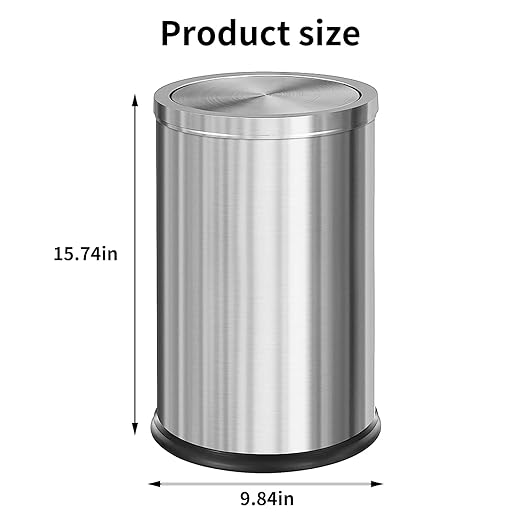 Brushed Gold Bathroom Trash Can with Swing Lid 4.7Gallon,Stainess Steel Garbage Can Trash Bin Wastebaskets for Kitchen,Office,Bedroom (Silver, 4.7 Gallon)
