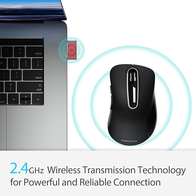 memzuoix 2.4G Wireless Mouse, 1400 DPI Computer Mouse with USB Receiver, Portable Wireless USB Mice Battery Powered Cordless Mice for Laptop, PC, Desktop, 5 Buttons (Black)