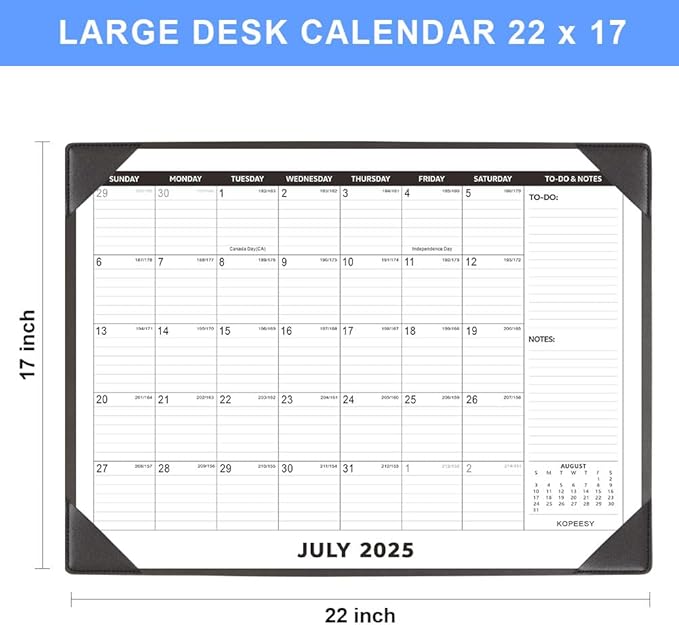 Large Desk Calendar 2025-2026 with Desktop Mat, KOPEESY 22" x 17" Desktop Calendar, 18 Months From July 2025 to December 2026, Office Supplies Desk Blotter Calendar for Home School and Office