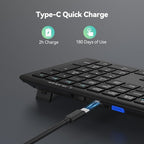 TECKNET Bluetooth Keyboard Rechargeable, 4-Device Free Switching (2.4G+BT), Ultra-Slim Full Size Wireless Keyboard, Quiet Typing, for PC/Laptop/Smart TV/Phone, Adjustable Stand, 12 Multimedia Keys