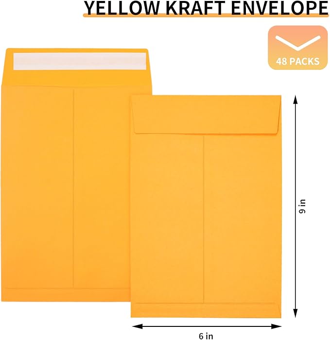 Joyberg 6x9 Envelopes Self Seal, Yellow, Printable, Tear Resistant Kraft Envelopes for Mailing Letters, Documents, Photos, Invitations