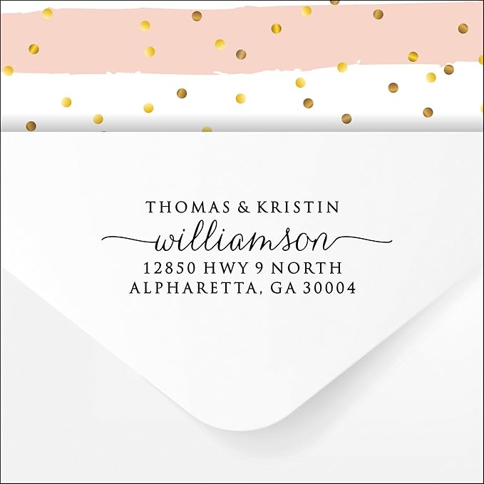Self Inking Return Address Stamp - Custom 4 Line Personalized Address Stamp for Envelopes, Wedding Invitations, Business, Mailing Labels, Black Ink (Calligraphy Script)