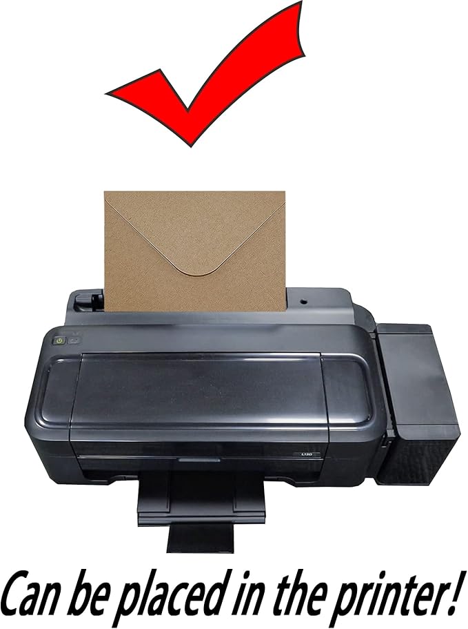 100 Qty 5.25 x 7.25 inches Printable A7 Invitation Envelopes & 100 Qty Flat Cards, Self Seal 120GSM Brown Kraft Paper Envelopes for Invitations, Papers, Photos, Documents, Wedding