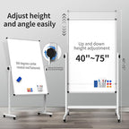 40x28 Inches Mobile Whiteboard, Double Sided Magnetic Dry Erase Board Height Adjustable Whiteboard with Stand for Home Office Classroom