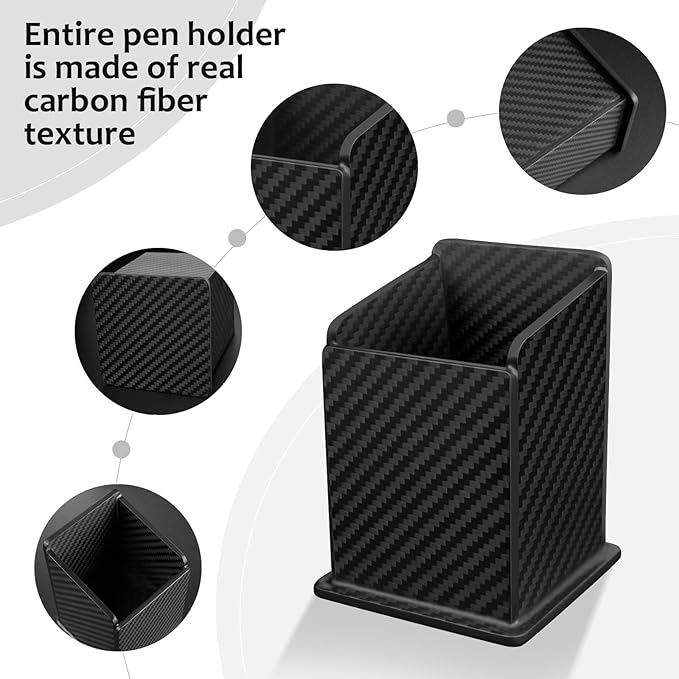 Carbon Fiber Black Pen Holder Cup for Desk, Black Pencil Cup Holder for Desk Office Pen Organizer,Modern Minimalist Pen Holder,Matte Black