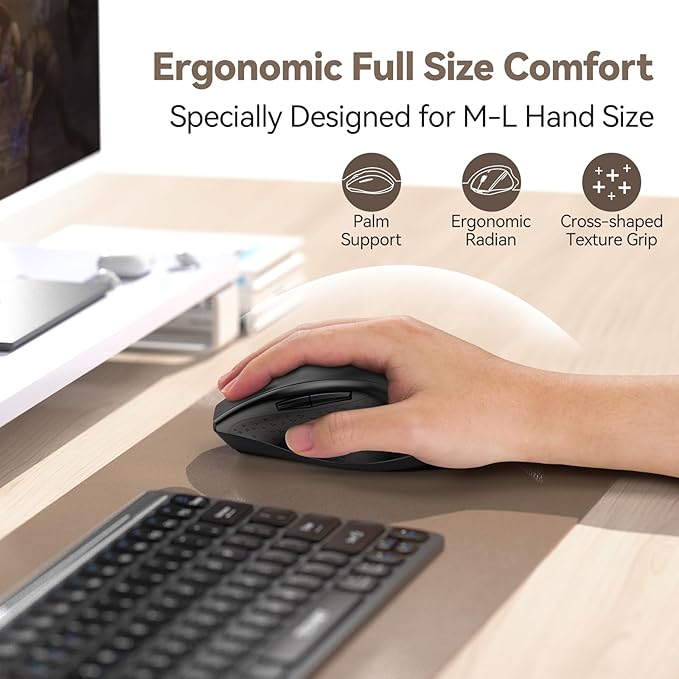 TECKNET Wireless Mouse Jiggler, USB-C Rechargeable Mouse, Silent Mouse Quiet Click, Build-in Mouse Mover, 6400 DPI Ergonomic Mouse, 2.4G Cordless Computer Mice for Mac, Laptop, Desktop, PC