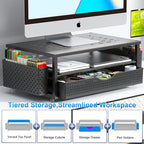 gianotter Desk Organizers and Accessories, Monitor Stand with Drawer and 2 Pen Holder, Desktop Organizer Suitable for Offices and Dormitories (Black)