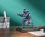 Knight Pen Holder Pen Stand Desk Organizers and Accessories Resin Pencil Holder as Gift with a Fancy Pen for Office and Home Desk Organizer (Blue)