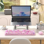 Colorful Wireless Computer Keyboard and Mouse Combo with Round Typewriter Keycaps, Retro Design, Power Switch, Ergonomic Design, 2.4GHz Wireless for Windows, Mac, PC(Pink-Colorful)