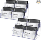Uniclife 2 Pack Acrylic Business Card Holder for Desk 8 Slots Clear Business Card Display Stand for Men & Women Desktop Business Card Organizer Card Stand for Office Home Exhibition, 480 Card Capacity
