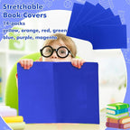 Sherr 14 Pack Stretchable Book Covers Reusable Jumbo Bookcloth 9" x 11" Durable Washable Back to School Book Cover Protector for Most Hardcover Books Textbooks(Blue,Classic)