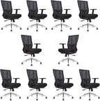 Ergonomic Conference Room Chair Mesh Back with Seat Slide - Adjustable Lumbar Support Computer Desk Chair with Height Adjustable Arms - 5-Star Polished Aluminum Base (Pack of 10)
