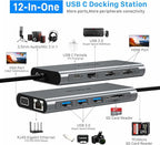 USB C Docking Station,12 in 1 Displaylink USB 3.0 to USB-C Dock Dual Monitor with HDMI,VGA,USB A 3.0,PD3.0, Laptop Docking Station for MacBook Pro&Air/M1/M2/M3/HP and More USB Ports Laptops