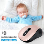 WisFox 2.4G Wireless Mouse for Laptop, Ergonomic Computer Mouse with USB Receiver and Type-C Adapter, 3 Adjustable Levels DPI, 6 Button Cordless Wireless Mice (Pink)