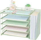 AUPSEN Green Desk Accessories Organizer,5-Tier Letter Tray Paper Organizer with Adjustable File Holder, Desktop Office Desk Accessories for Office Supplies