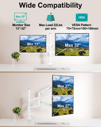 Dual Monitor Stand for Desk, Taller Monitor Arms for 2 Screens up to 32 inch, Ergonomic Adjustable Gas Spring Double Computer Monitor Mount, Holds 4.4-22lbs, VESA 75/100mm, White, Freelift