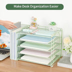AUPSEN Green Desk Accessories Organizer,5-Tier Letter Tray Paper Organizer with Adjustable File Holder, Desktop Office Desk Accessories for Office Supplies