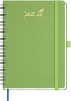 BEZEND Weekly Planner 2025-2026 with 2 Columns, 5.8" x 8.5" Academic Calendar 18 Months (Jul 25-Dec 26) Life Work Appointment Book with Monthly Tab, PU Leather Softcover Spiral - Fruit Green