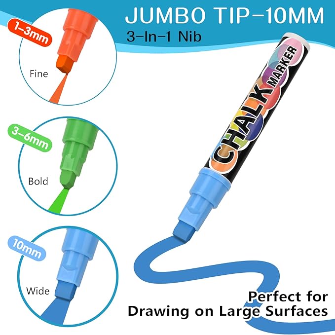 Car Window Markers for Glass Washable –10mm Liquid Chalk Car Paint Pen Wet Erasable, 8 Neon Chalk Markers for Big Chalkboard, Blackboard, Bistro, Glass, Mirrors, Auto Windshield