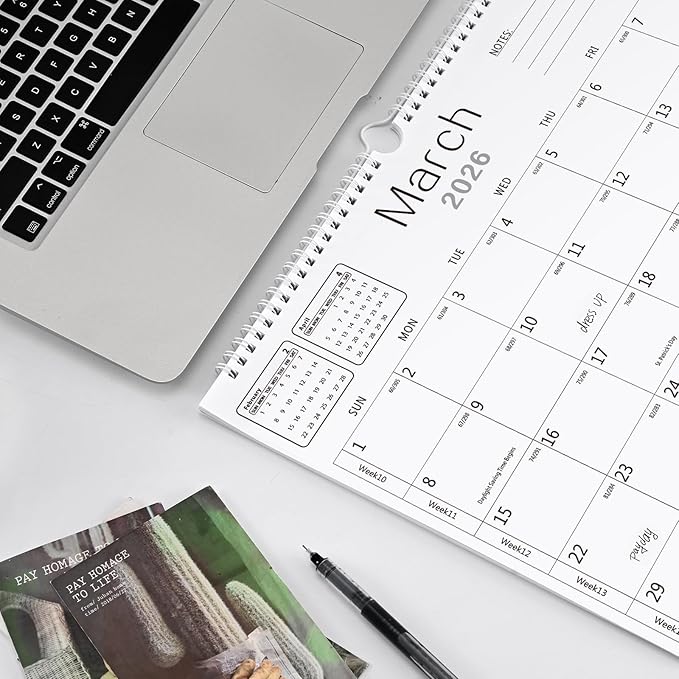 Wall Calendar -Calendar 2026-2027 from Jan. 2026 to Jun. 2027,18 Months Calendar,12"×17"Thick Paper with festival Dates and Ruled Blocks for Home or Office New Year and Christmas Gifts