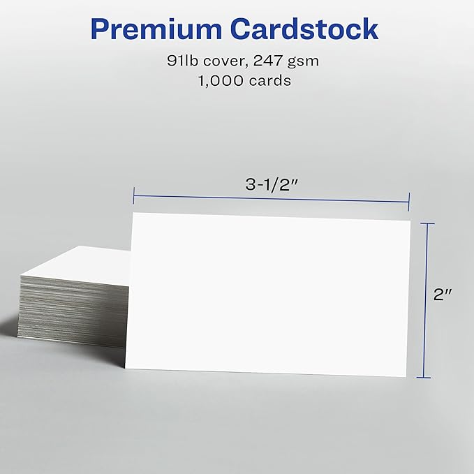 Avery Clean Edge Printable Business Cards with Sure Feed Technology, 2" x 3.5", White, 1,000 Blank Cards for Laser Printers (5874)