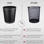 Pu Leather Trash Can, 2.6 Gallon Black Bathroom Trash Can, Small Office Garbage Can Wastebasket for Bedroom, Kitchen, Round Trash Bin Decorative Under-Sink/Desk/Home Easy to Clean