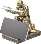 Windbreaker Soldier Knight Pen Holder Personalized Desk Accessory, Mobile Phone & Gaming Controller Holder, Device Stand Gift for Medieval Enthusiasts (Bronze)