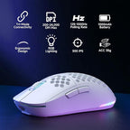 DIERYA M1 Wireless Gaming Mouse, 24000DPI, 180Hrs Battery, 16.8M RGB, 6 Programmable Buttons, Lightweight, Tri-Mode (2.4G/BT5.2/USB-C) for PC/Mac/Laptop - White