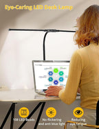 Desk Lamp with Dual Head & 10W Smart Dual USB Charging Port 5 Color Modes Dimmable Reading Light 2600 Lumens 12W Table Lamp for Bedside Office, Adapter Include