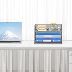 Subekyu 3 Tier Paper Letter Tray Organizer for Desk, Gray Metal Mesh Desk File Folder Sorter Organizer with Handle and Sliding Tray for Home, Office, School Supplies Organization Storage