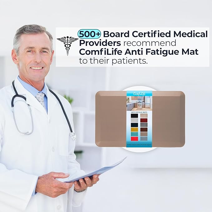 ComfiLife Anti Fatigue Floor Mat – 3/4 Inch Thick Kitchen Mats for Floor, Standing Desk Mat, Kitchen Rug – Comfort at Home, Office – Durable – Stain Resistant – Non-Slip Bottom (24" x 70", Beige)