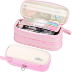 Big Pencil Case Zipper Pencil Pouch Organizer Large Capacity Pen Bag with Handle Portable for Girls Kids Adults Gift Pen Case for School Home Office Light-pink