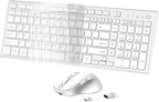 FENIFOX Wireless Keyboard and Mouse, Ergonomic Rechargeable Silent Quiet Slim Compact Full-Size USB C with Number Pad Flat Soft Cover for PC Computer Laptop Mac MacBook iMac TV Windows - Silver White