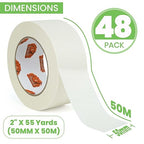48Rolls Eco-Friendly Kraft Paper Tape 2Inch x 55Yard, White Paper Packing Tape, Biodegradable Recyclable Packaging Tape Self Adhesive Box Tape for Shipping, Sealing, Moving